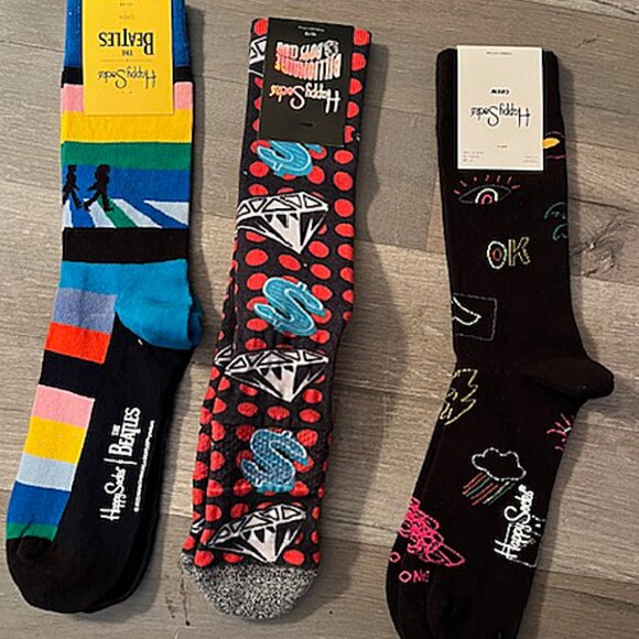 3 Pairs Unisex Happy Socks Billionaire Athletic*Good Times*The Beatles - Picture 1 of 2